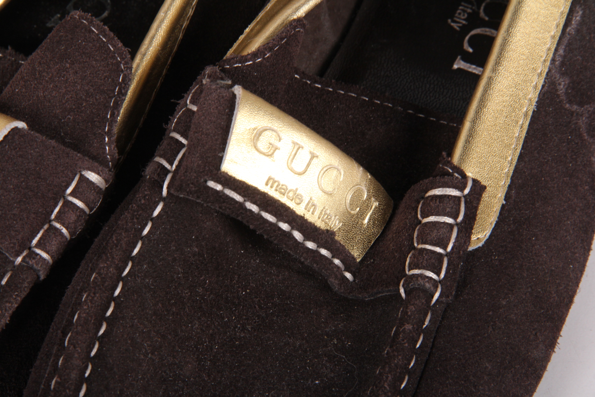 Men's Brown Gucci Loafers with Gold Tone Detailing