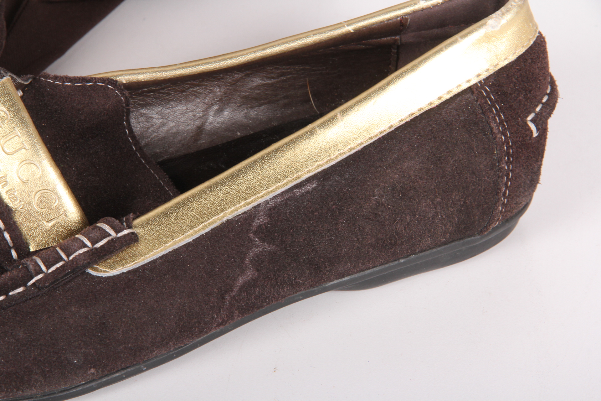 Men's Brown Gucci Loafers with Gold Tone Detailing