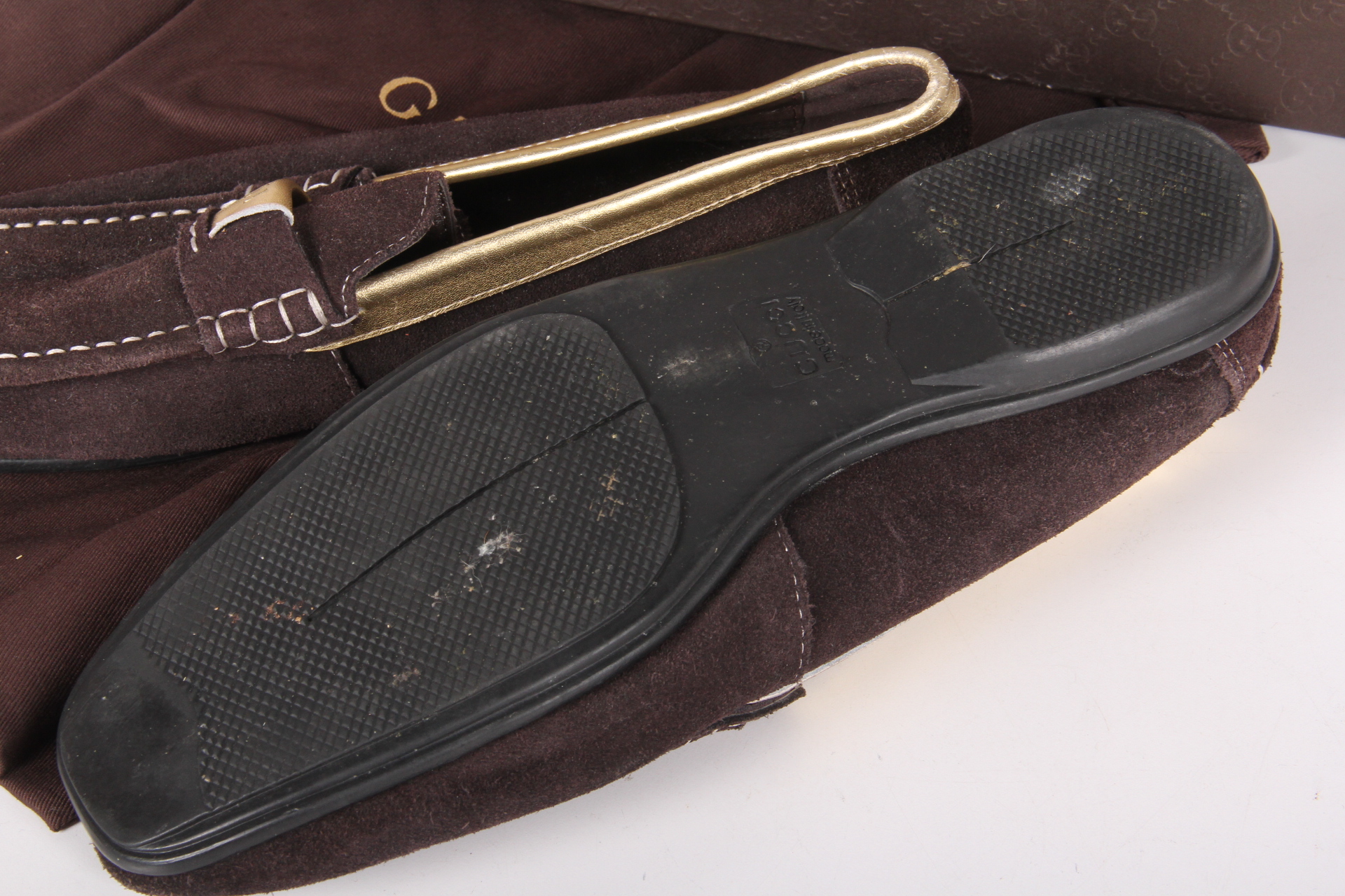 Men's Brown Gucci Loafers with Gold Tone Detailing