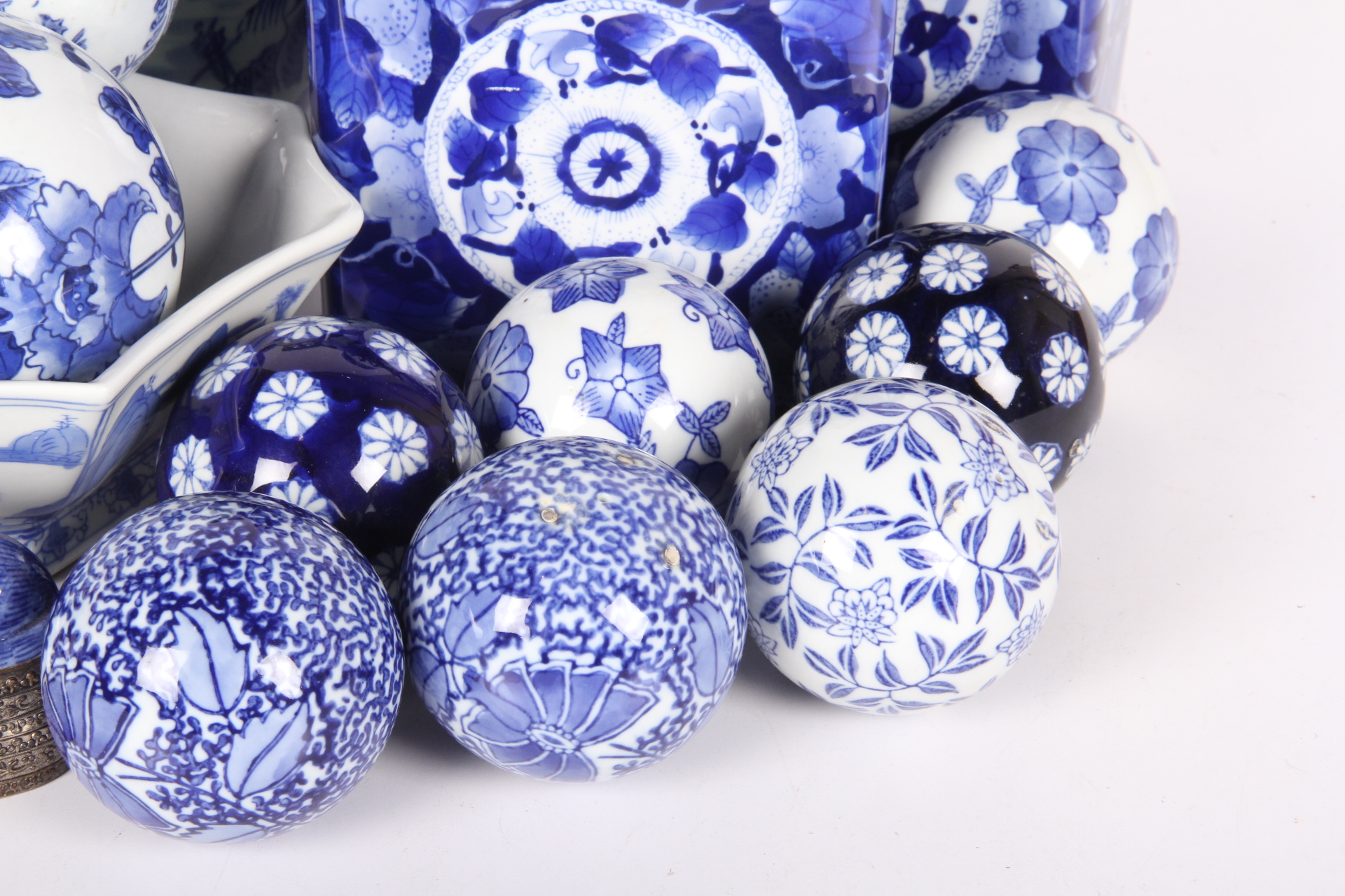 Assortment of Blue and White China Decor