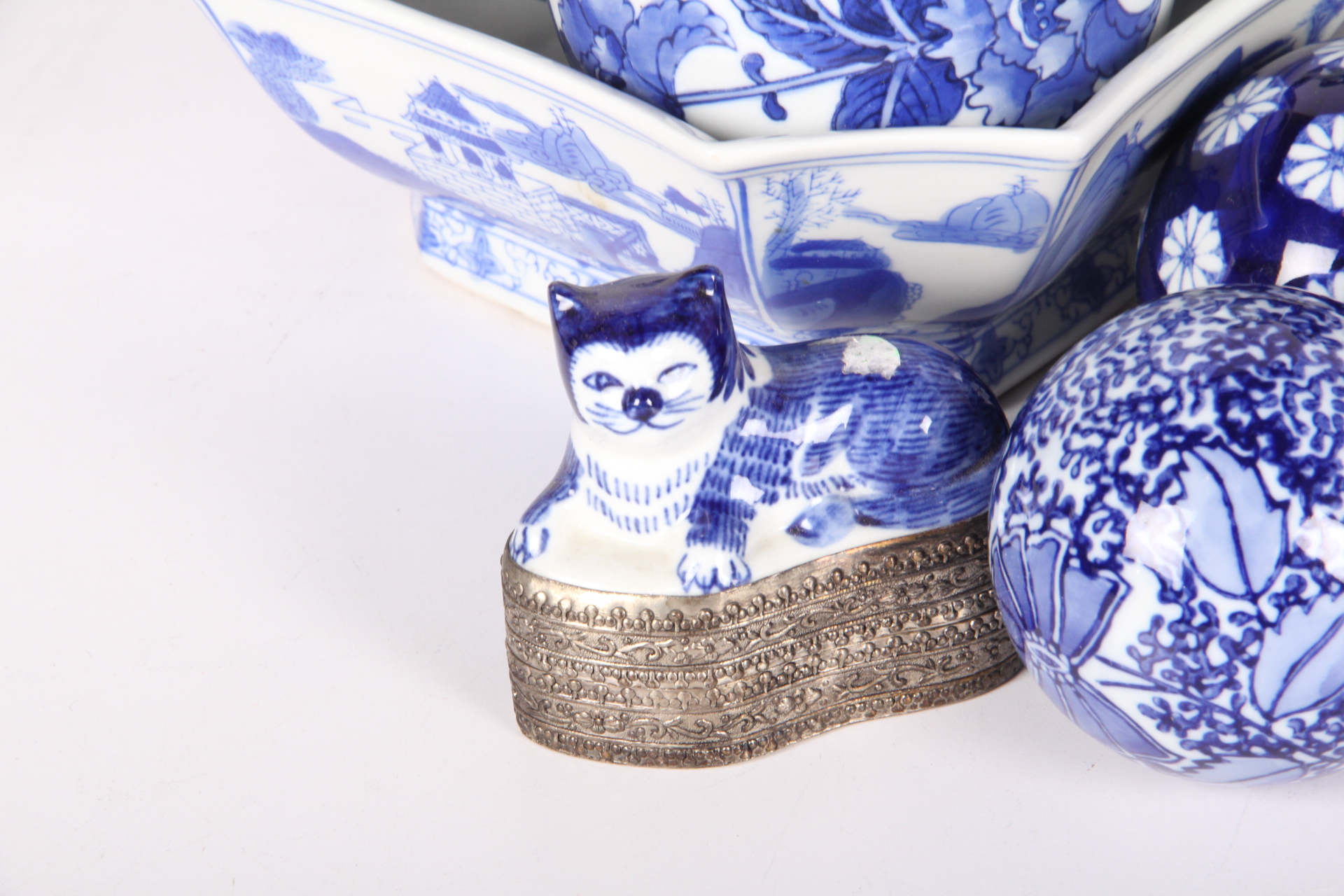 Assortment of Blue and White China Decor