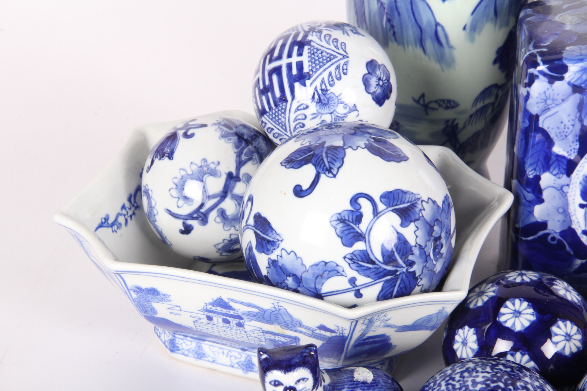 Assortment of Blue and White China Decor