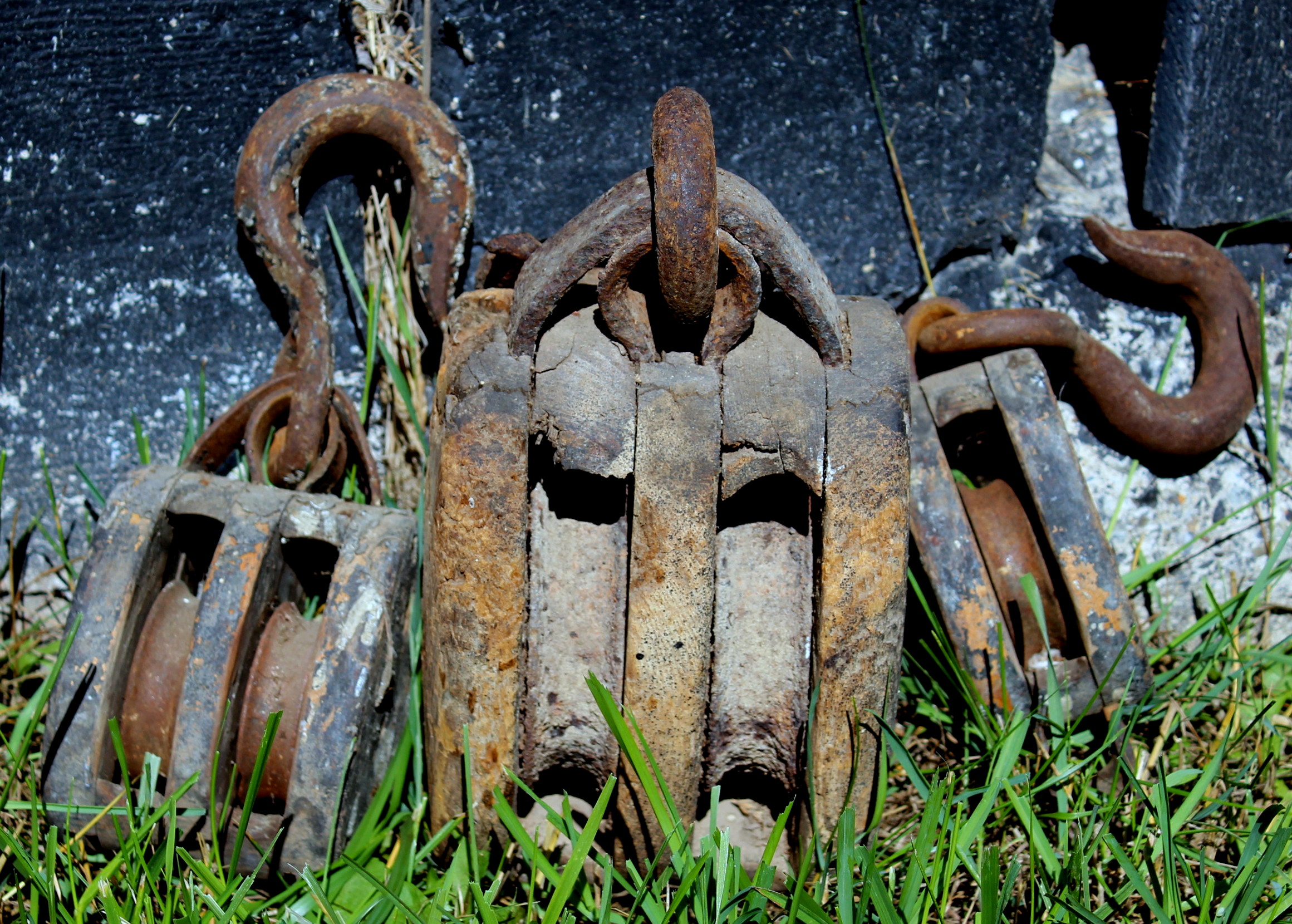 Vintage U.S. Navy Block and Tackle and Round Pulley Wheel