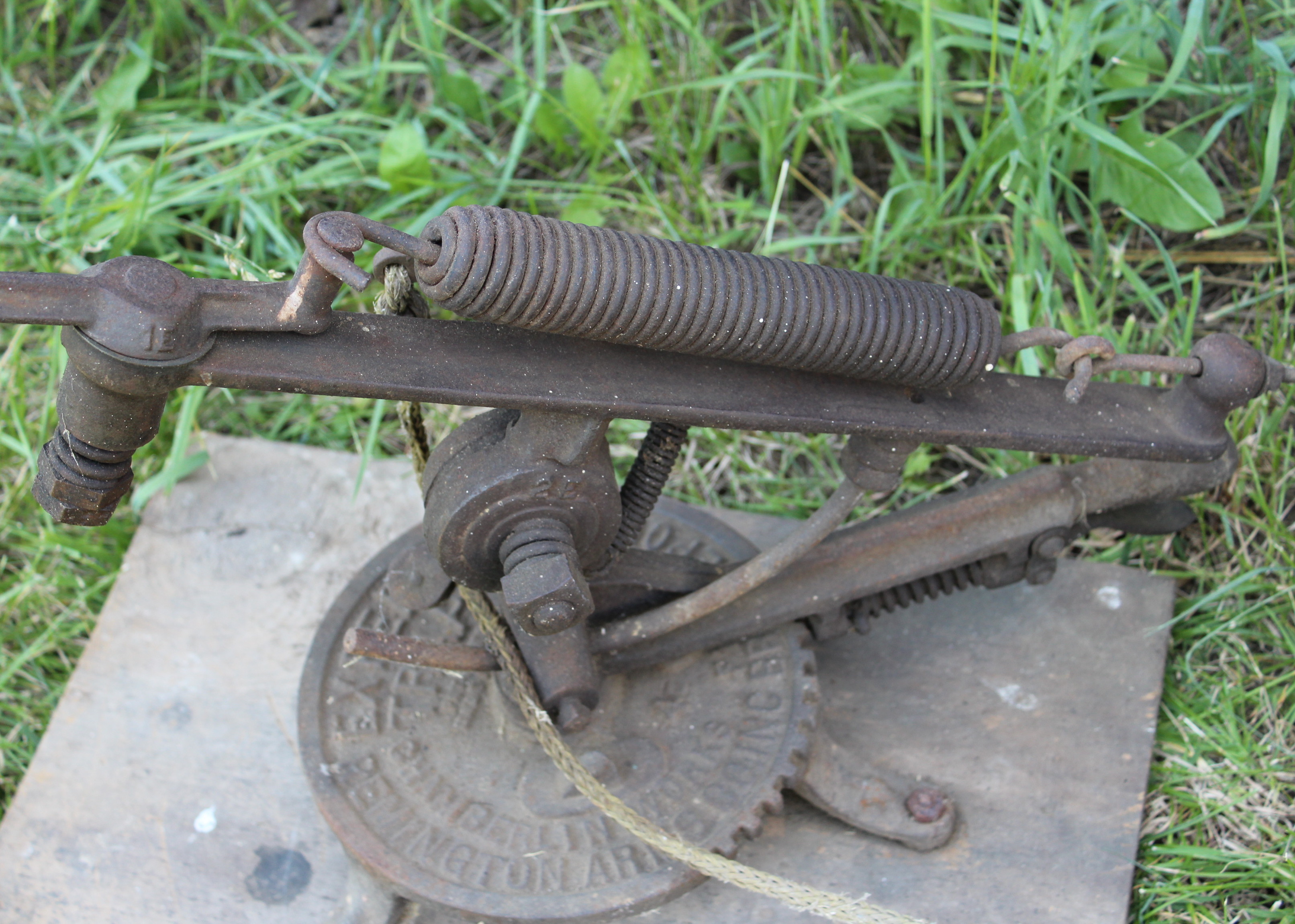 Vintage Manual Pull Trap Thrower and Box of Clays