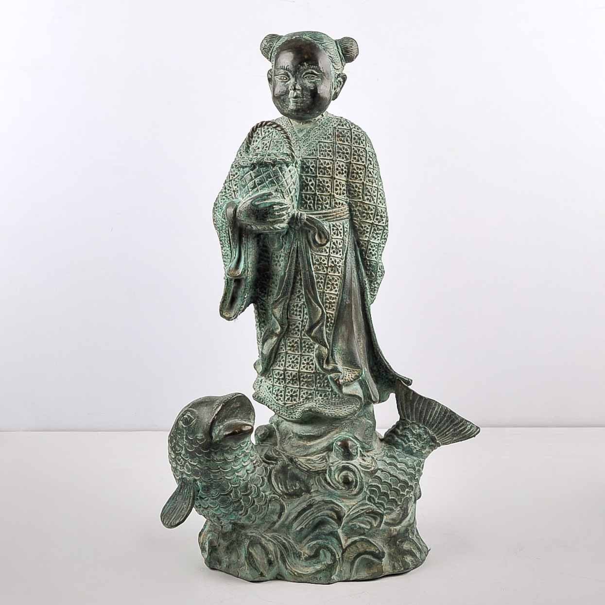 East Asian Metal Sculpture of Girl