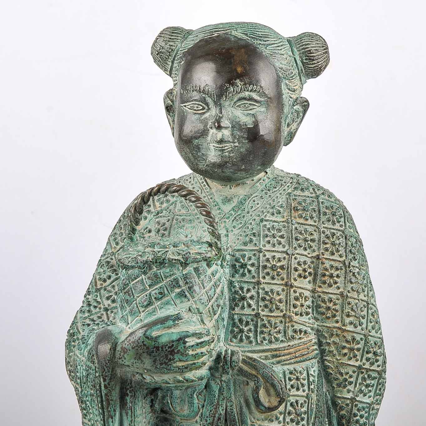 East Asian Metal Sculpture of Girl