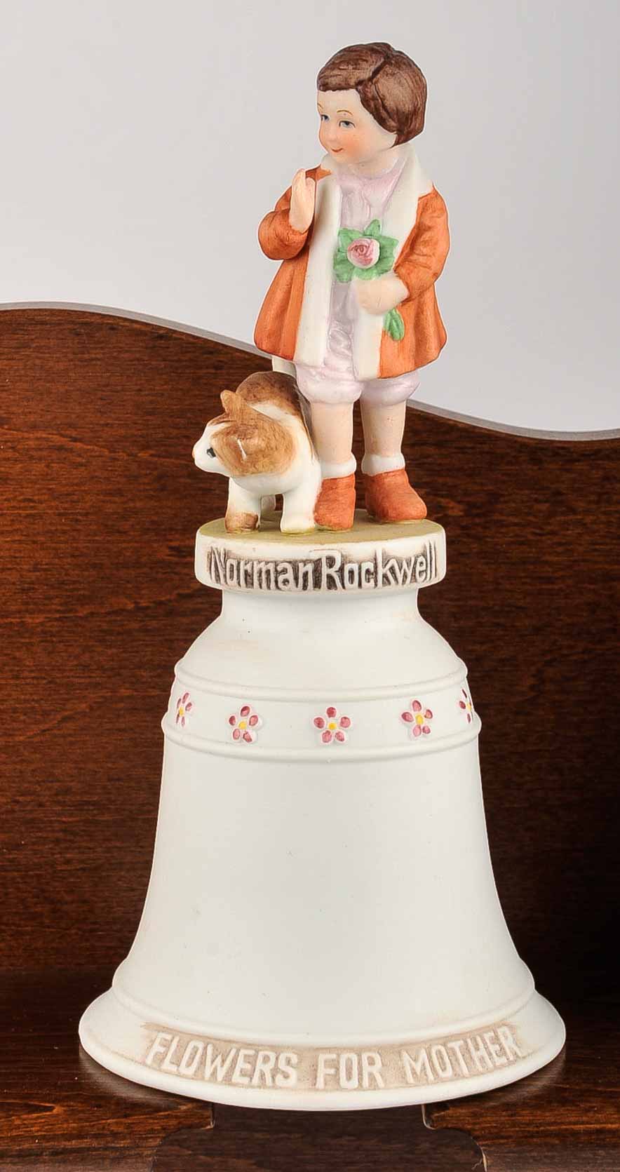 Collection of Ceramic Norman Rockwell Bells with Display Rack