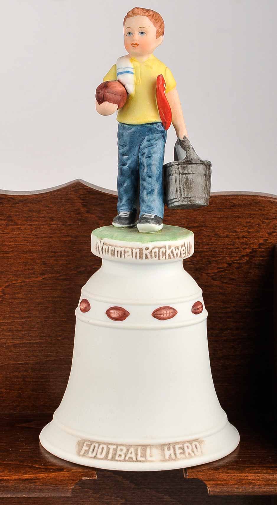 Collection of Ceramic Norman Rockwell Bells with Display Rack