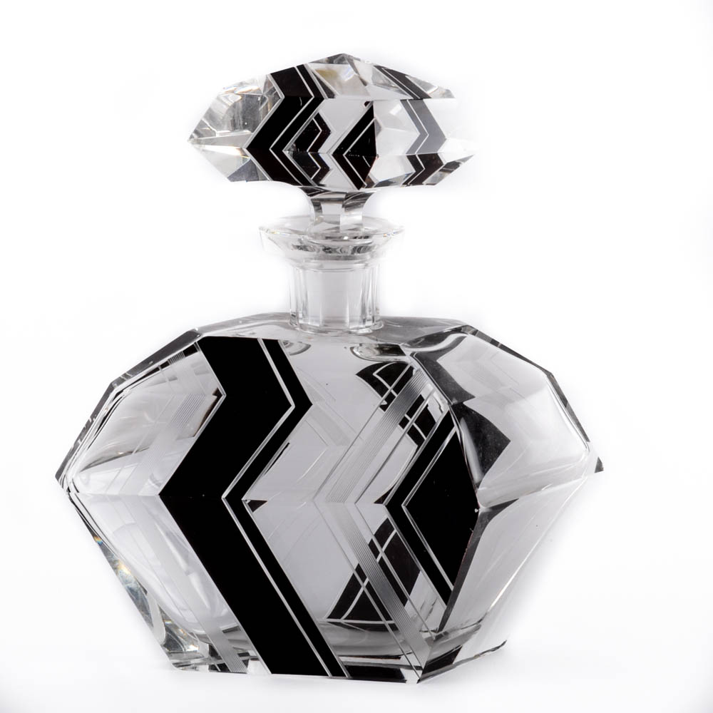 Art Deco Inspired Crystal Decanter with Etching