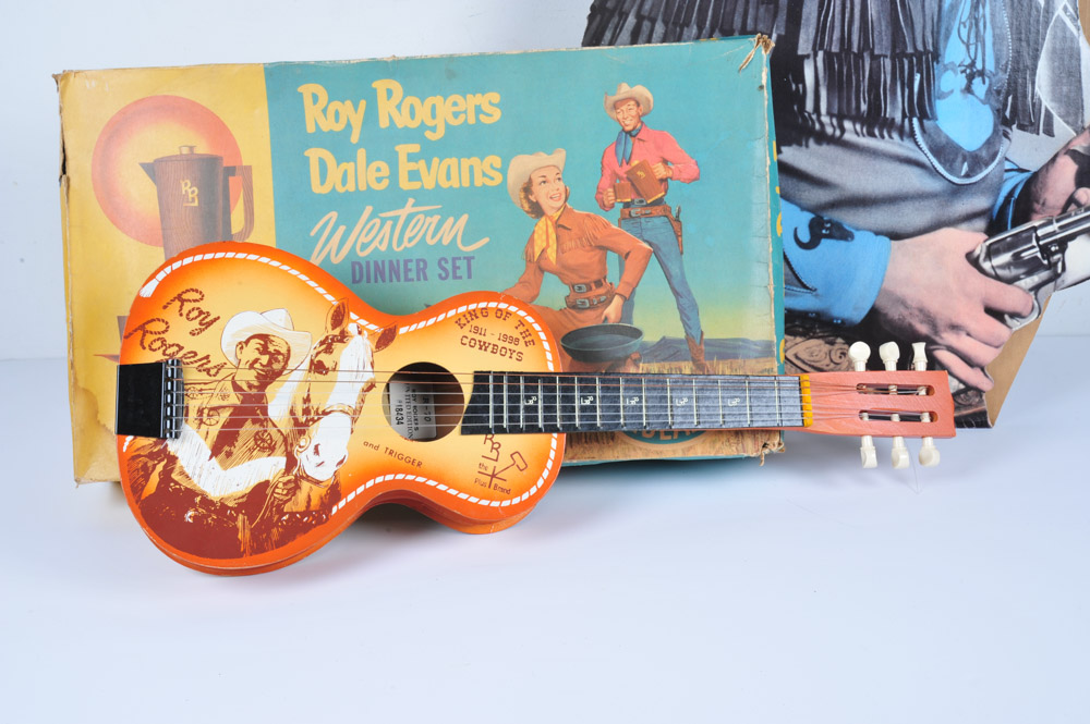 Roy Rogers and Dale Evans Vintage Dinner Set, Lunch Box, Guitar and Standee