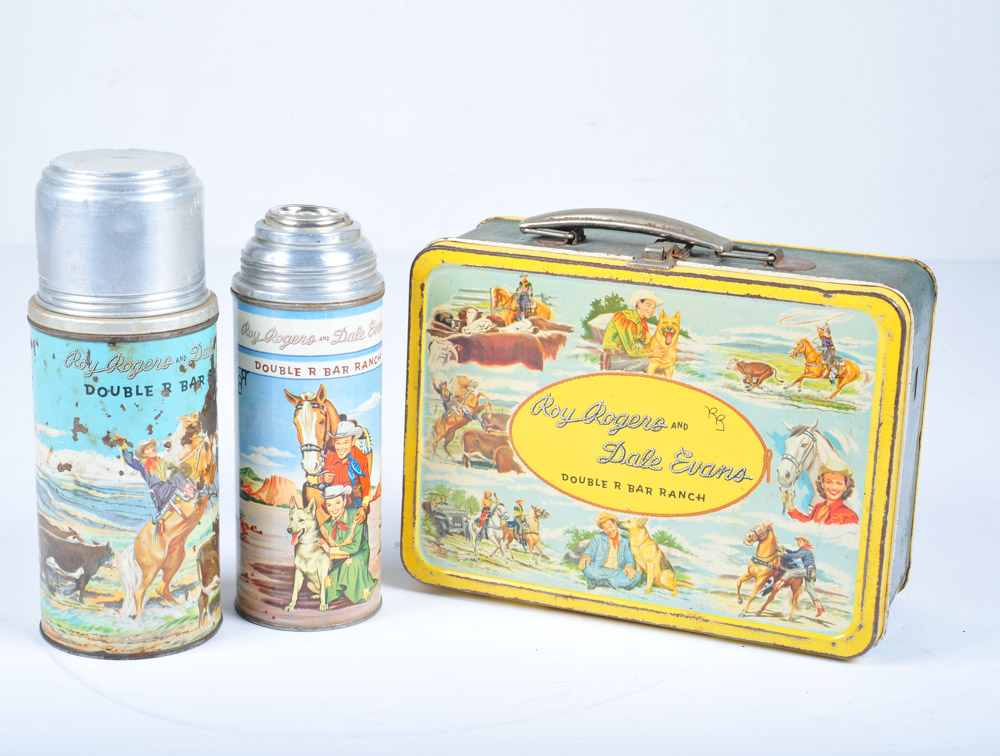 Roy Rogers and Dale Evans Vintage Dinner Set, Lunch Box, Guitar and Standee