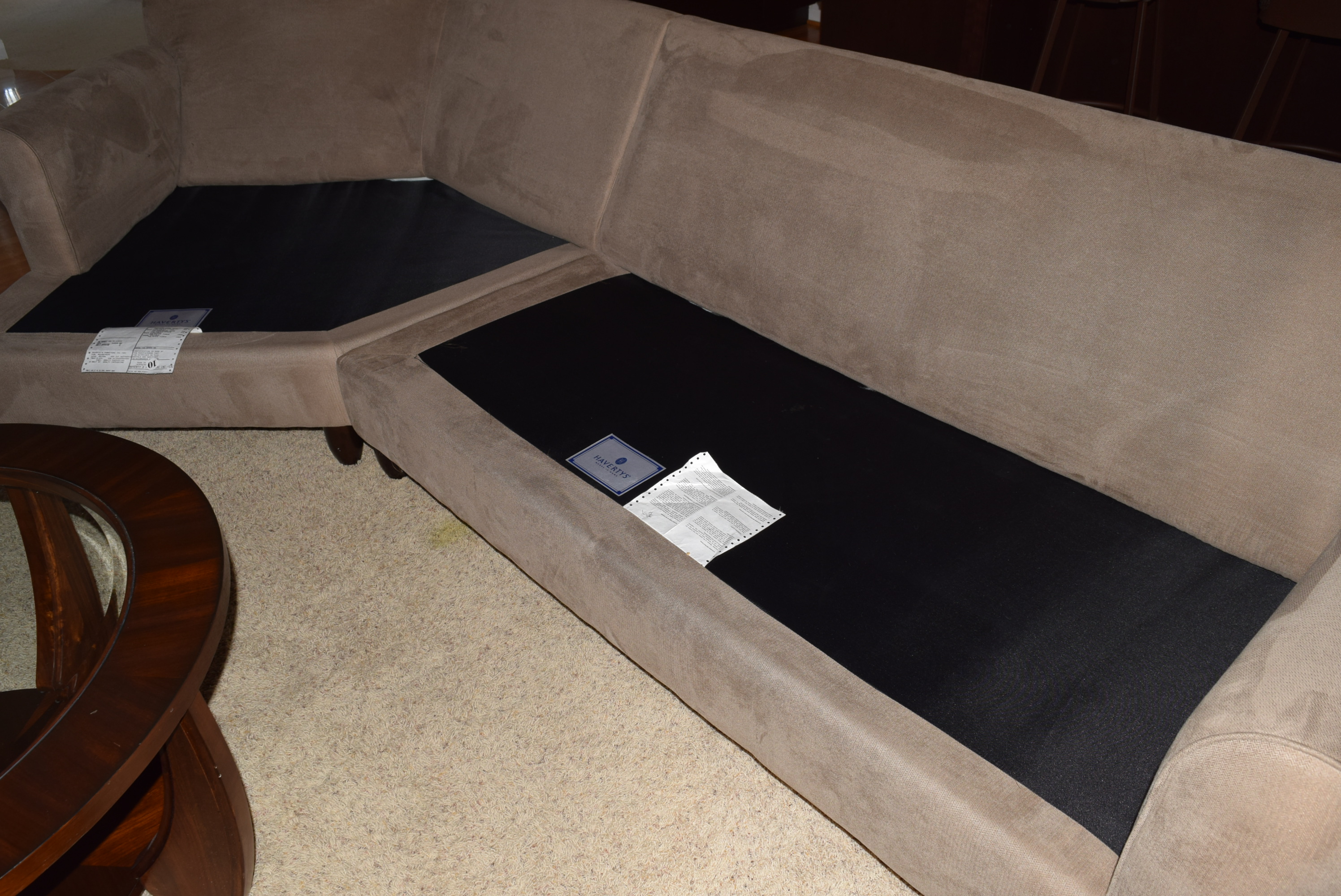 Havertys' "Corey" Left Angle 2-Piece Microsuede Sectional Sofa