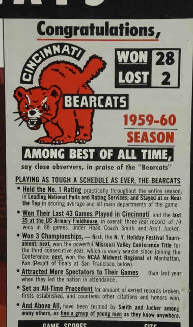 Cincinnati Bearcats 1959-60 Team Poster