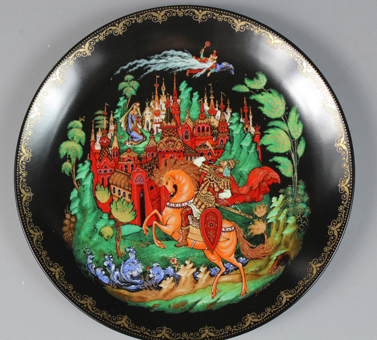 Trio of Russian Palekh Boxes with "Russian Legends" Collector Plate with COA