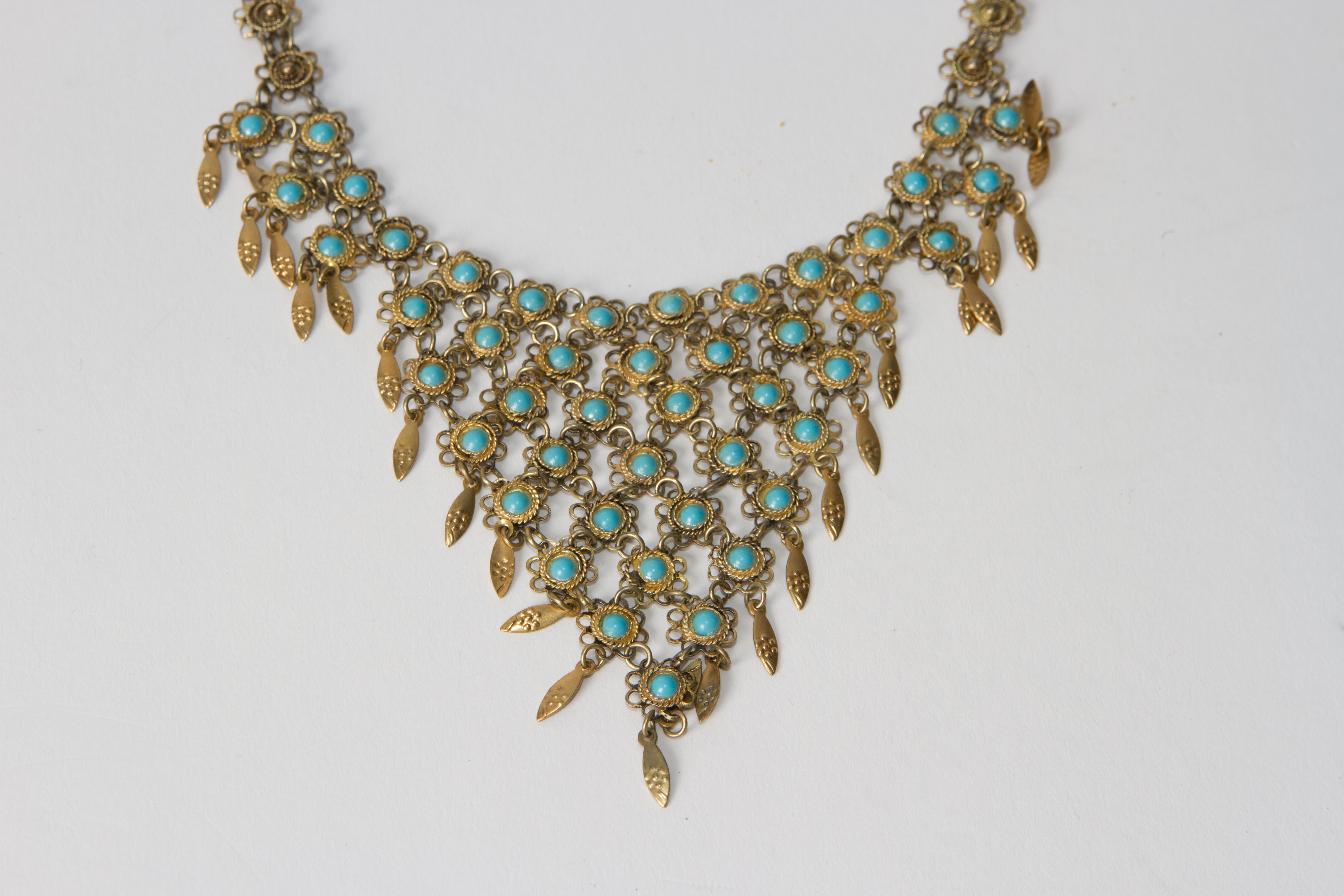 Bib Necklace WIth Turquoise-Colored Elements
