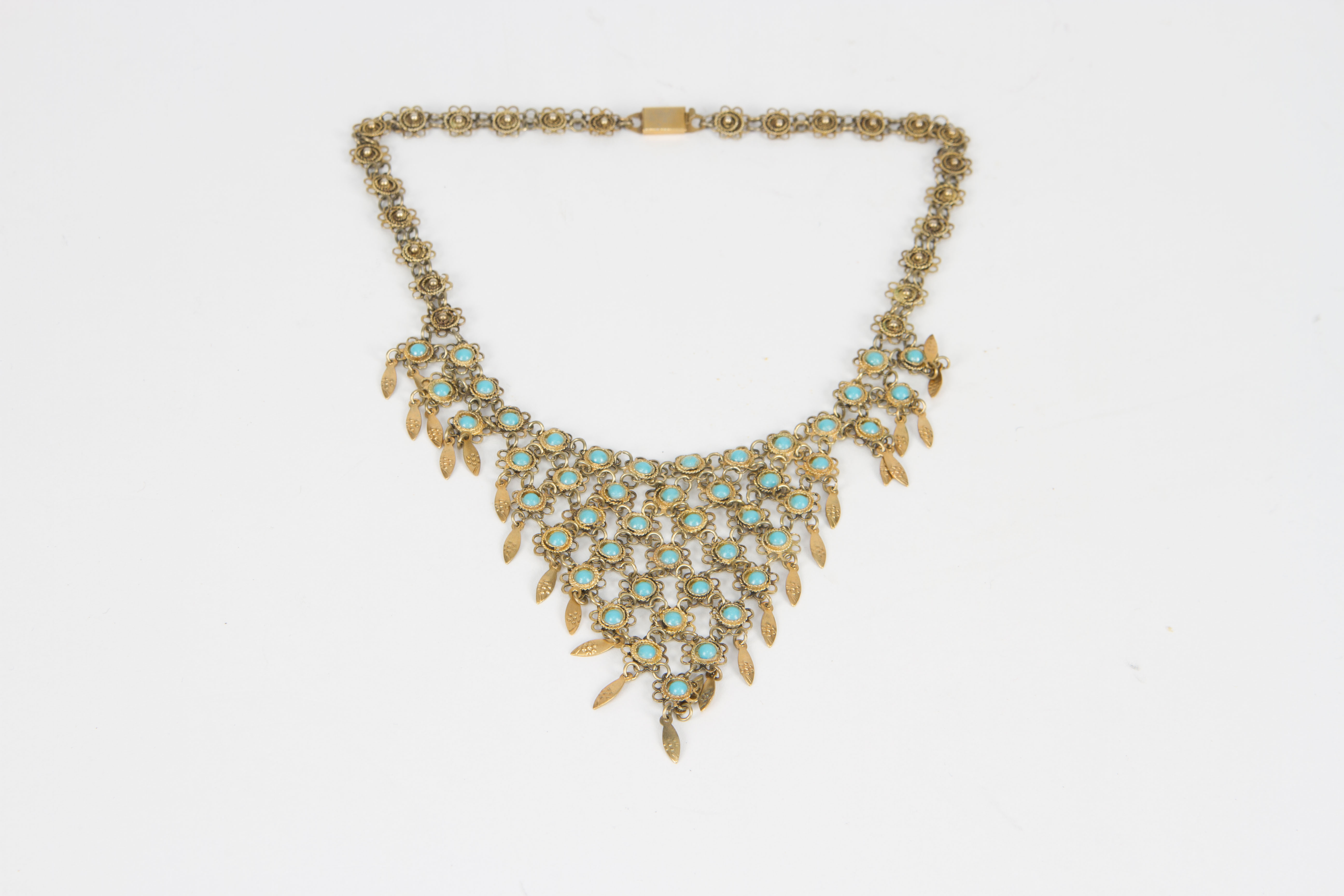 Bib Necklace WIth Turquoise-Colored Elements
