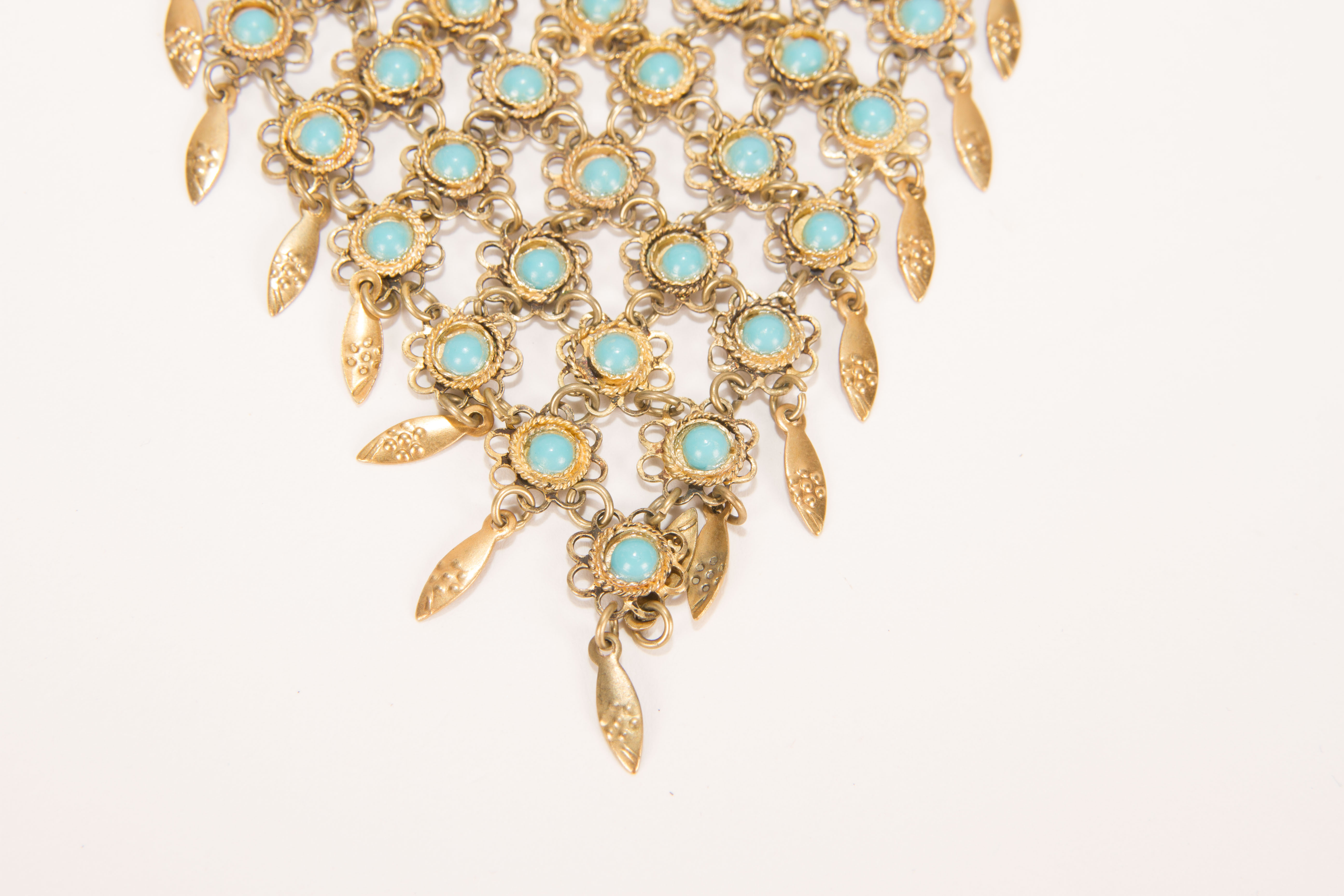 Bib Necklace WIth Turquoise-Colored Elements