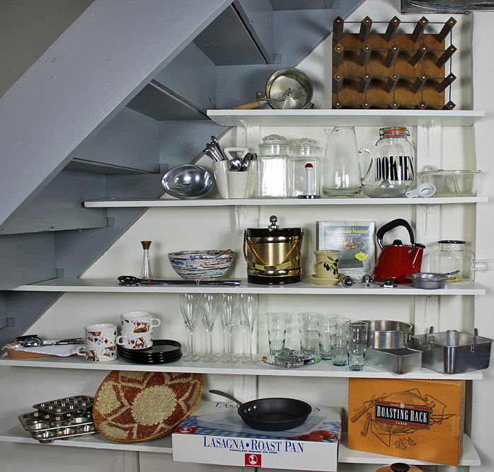 Large Kitchen and Barware Assortment Including Fostoria Stemware