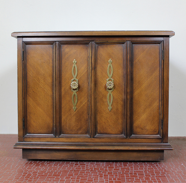 Vintage Mid Century Modern Record Cabinet and Album Collection
