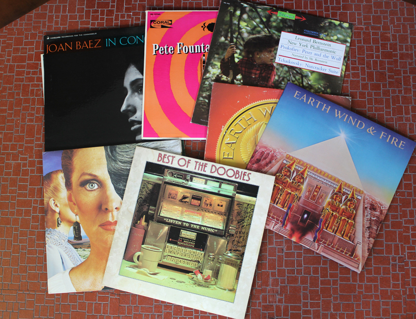 Vintage Mid Century Modern Record Cabinet and Album Collection