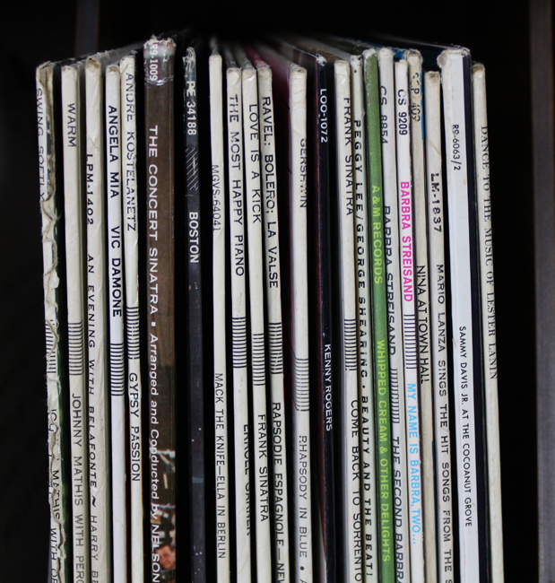 Vintage Mid Century Modern Record Cabinet and Album Collection