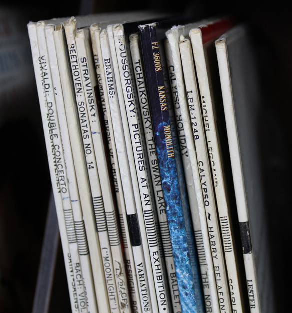 Vintage Mid Century Modern Record Cabinet and Album Collection