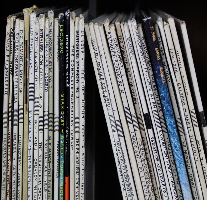 Vintage Mid Century Modern Record Cabinet and Album Collection