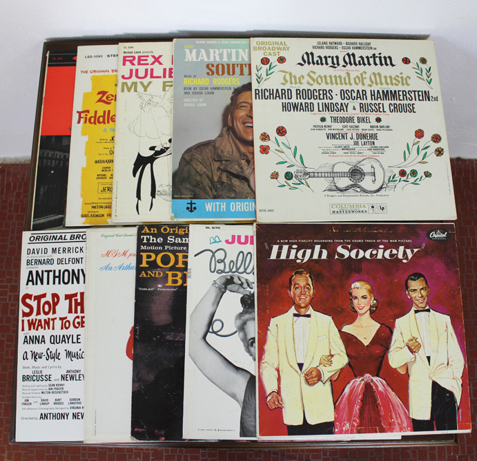 Vintage Mid Century Modern Record Cabinet and Album Collection