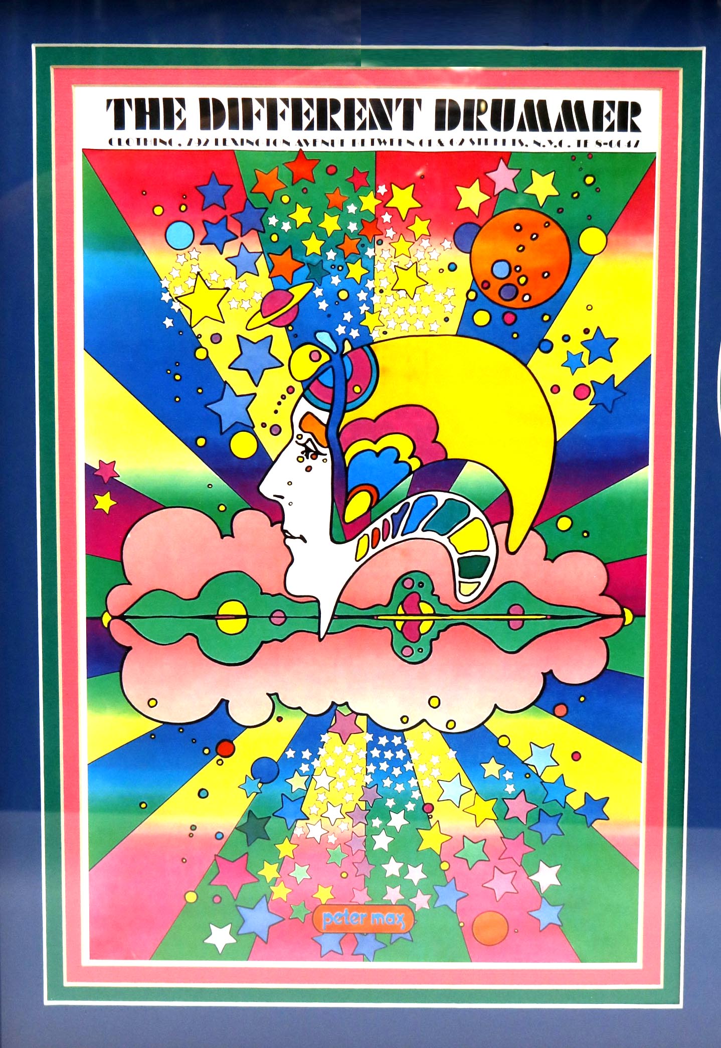 Signed Peter Max Framed Frisbee and Poster