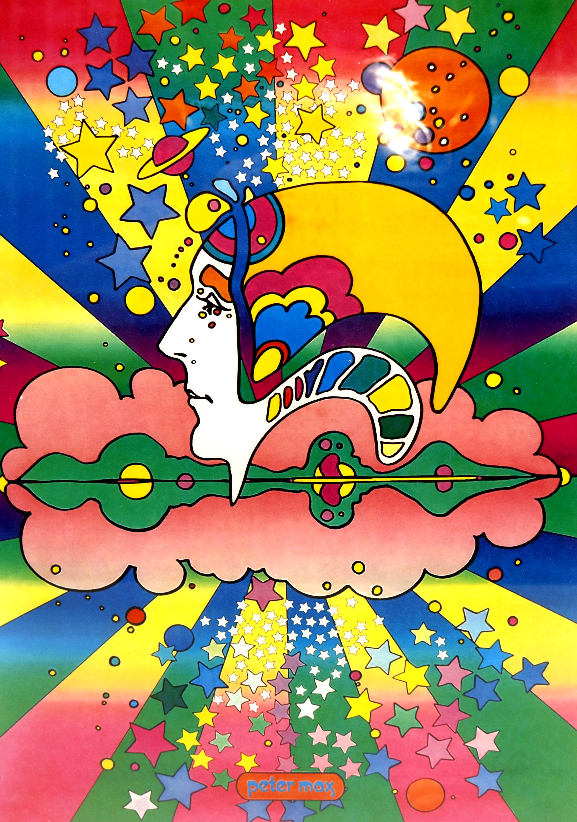 Signed Peter Max Framed Frisbee and Poster