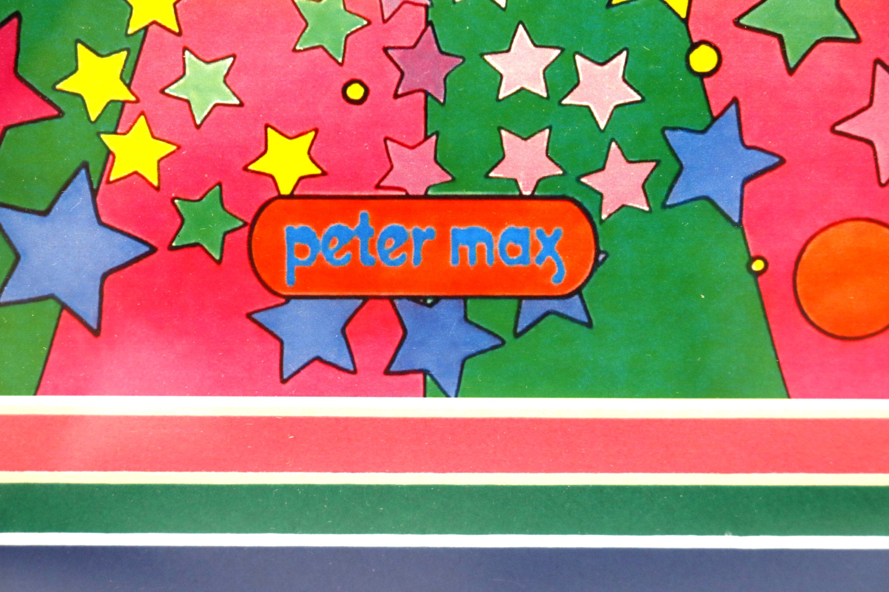 Signed Peter Max Framed Frisbee and Poster
