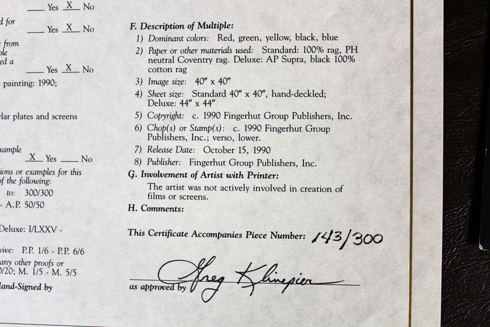 Signed Jiang Tie-Feng Serigraph Titled "Large Bouquet" With COA