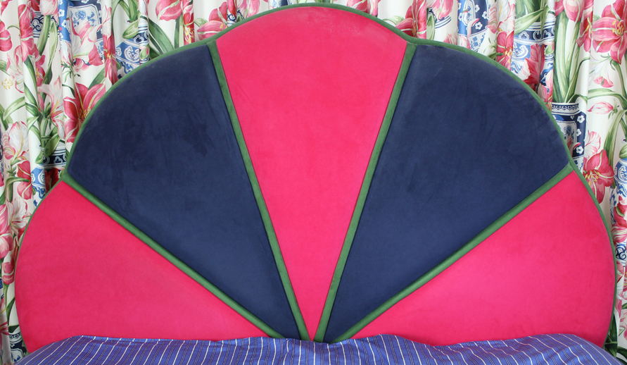 Fabric Upholstered Headboard and Matching Decorative Pillows