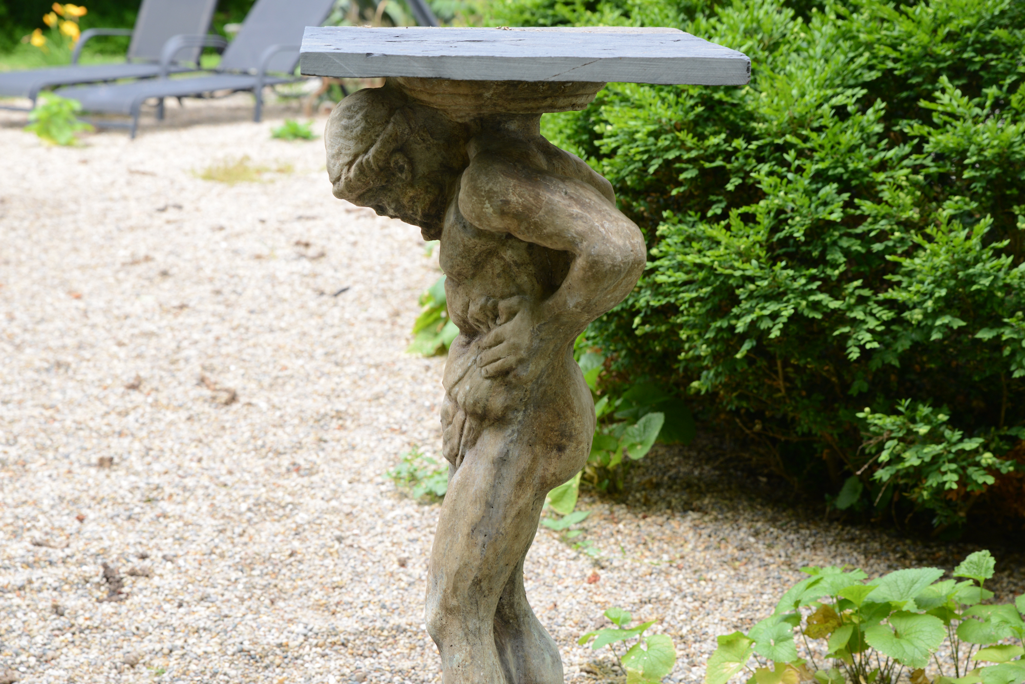 Slate Table with Concrete Greek God Base