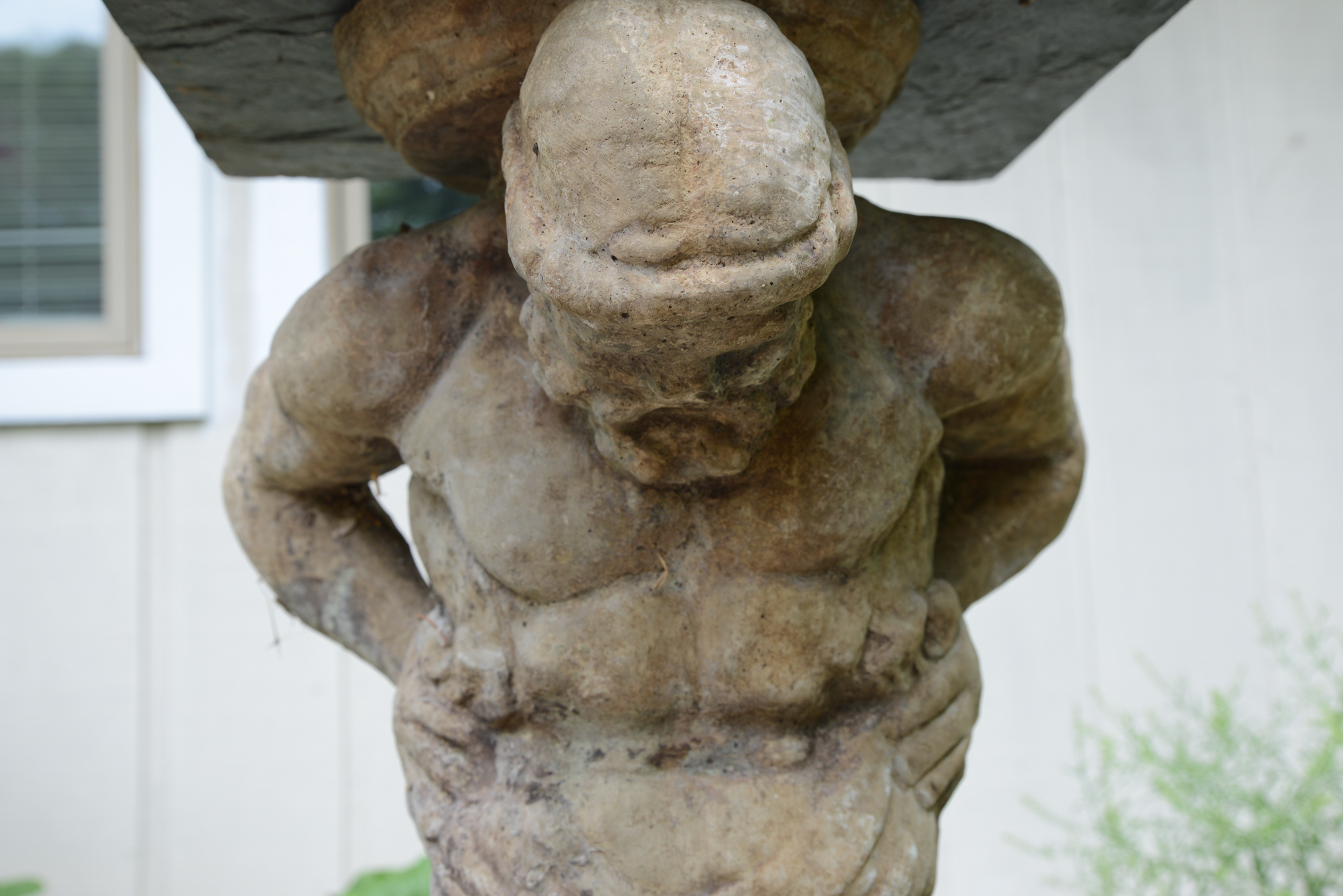 Slate Table with Concrete Greek God Base