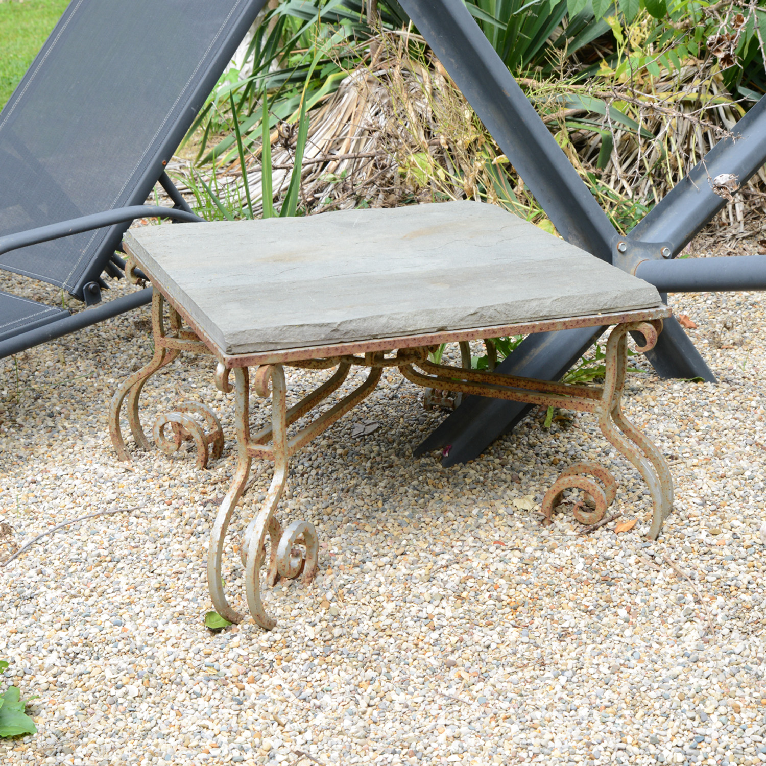 Outdoor Slate and Metal Accent Table