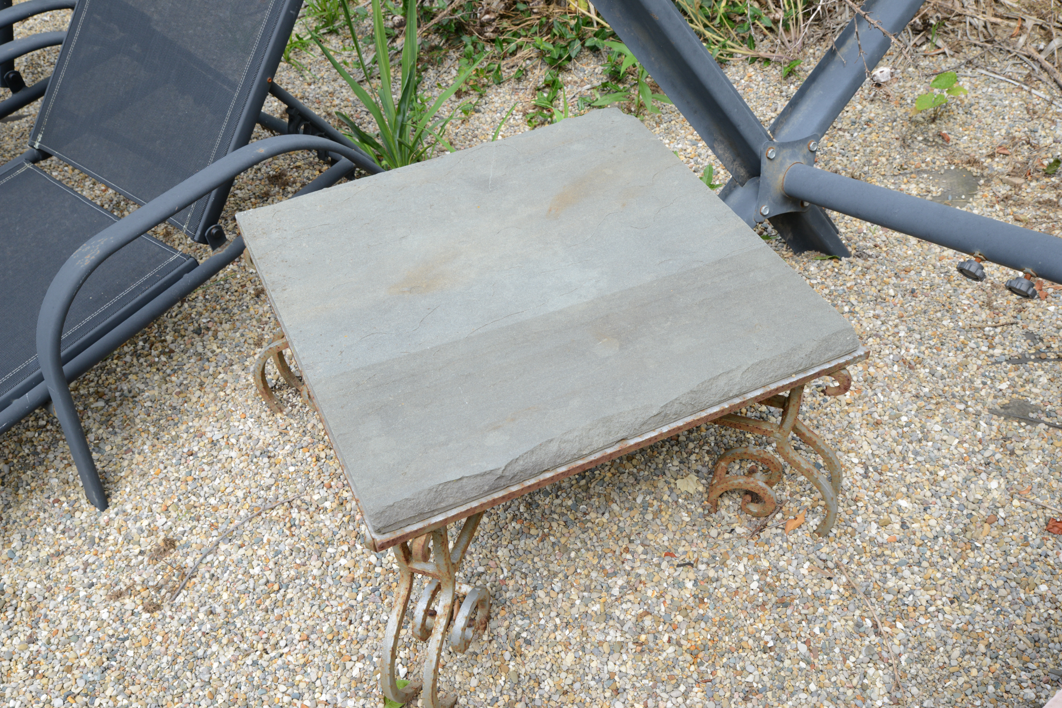 Outdoor Slate and Metal Accent Table