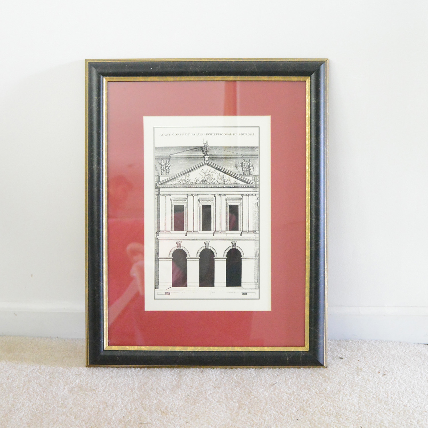 Framed Reproduction Engraving "Avant Corps de Palais Archiepiscopal de Bourges"