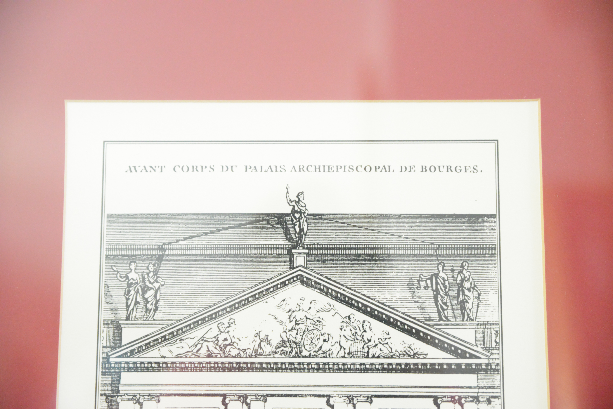 Framed Reproduction Engraving "Avant Corps de Palais Archiepiscopal de Bourges"