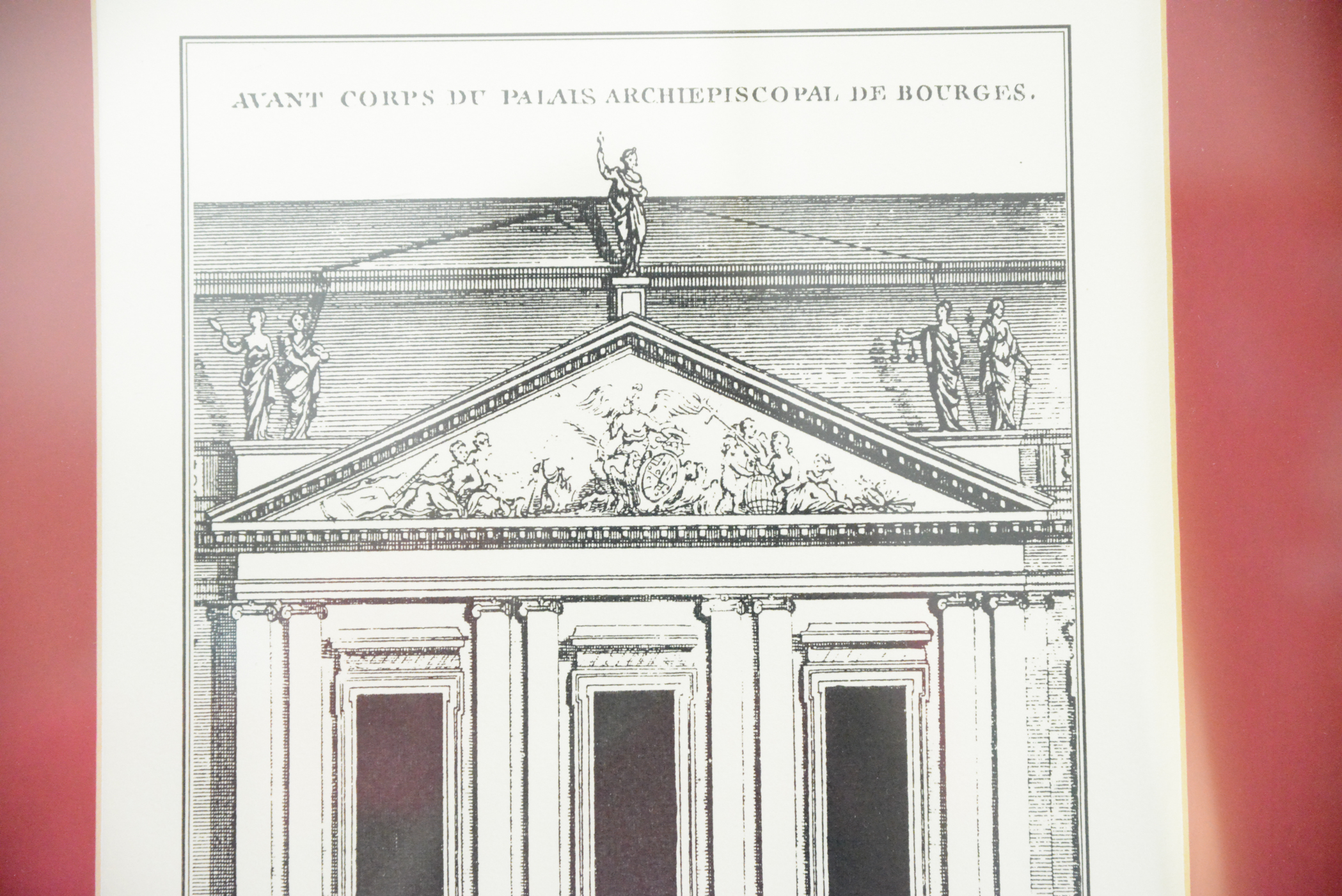 Framed Reproduction Engraving "Avant Corps de Palais Archiepiscopal de Bourges"