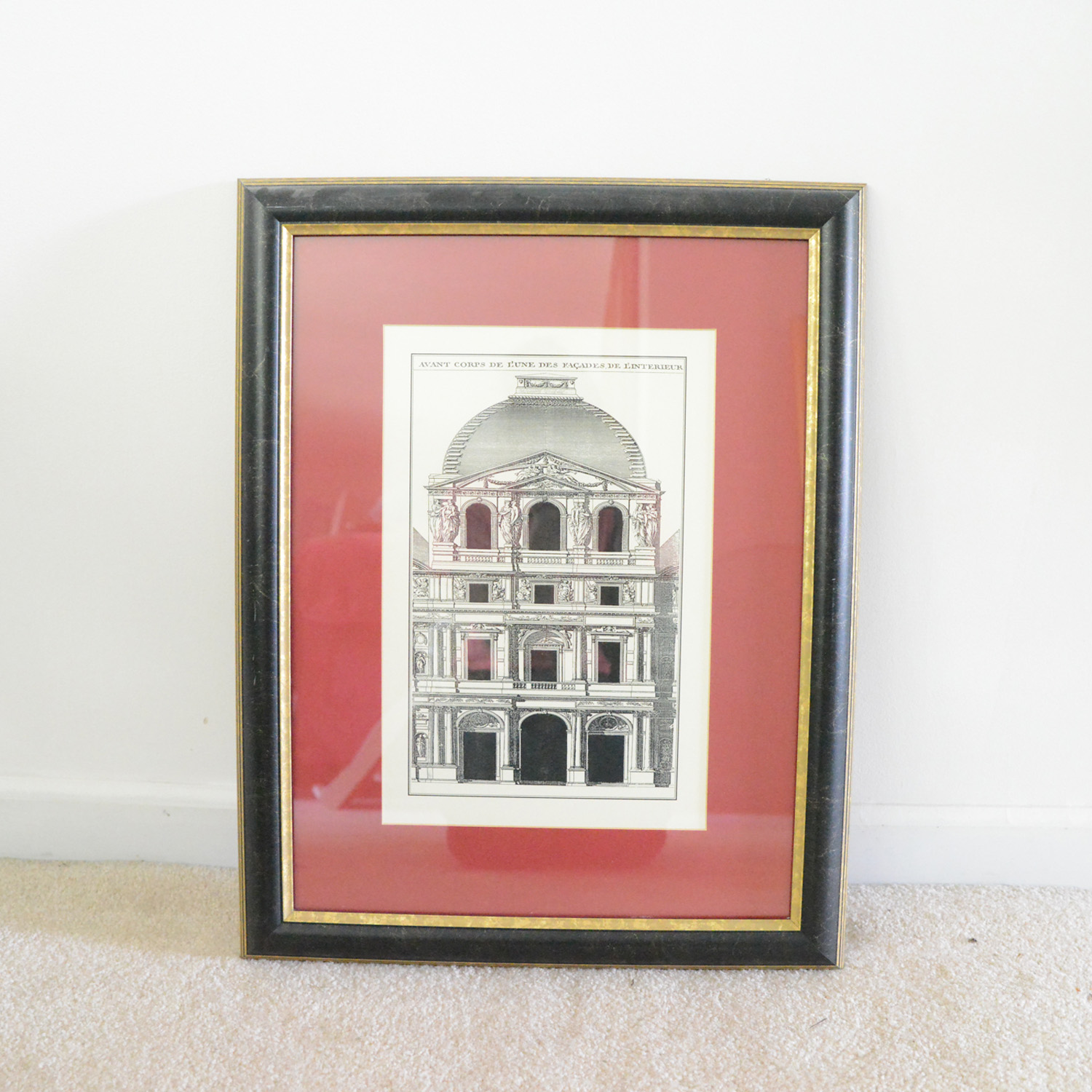 Framed Reproduction Engraving "Avant Corps de L'une Des Facades de L'interieur"
