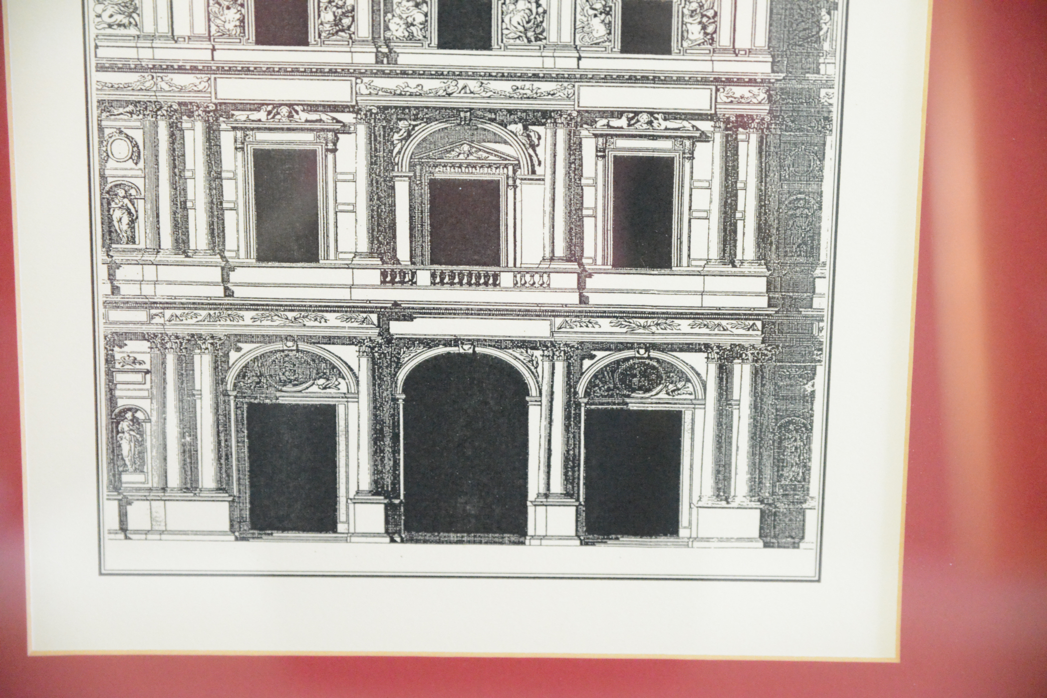 Framed Reproduction Engraving "Avant Corps de L'une Des Facades de L'interieur"