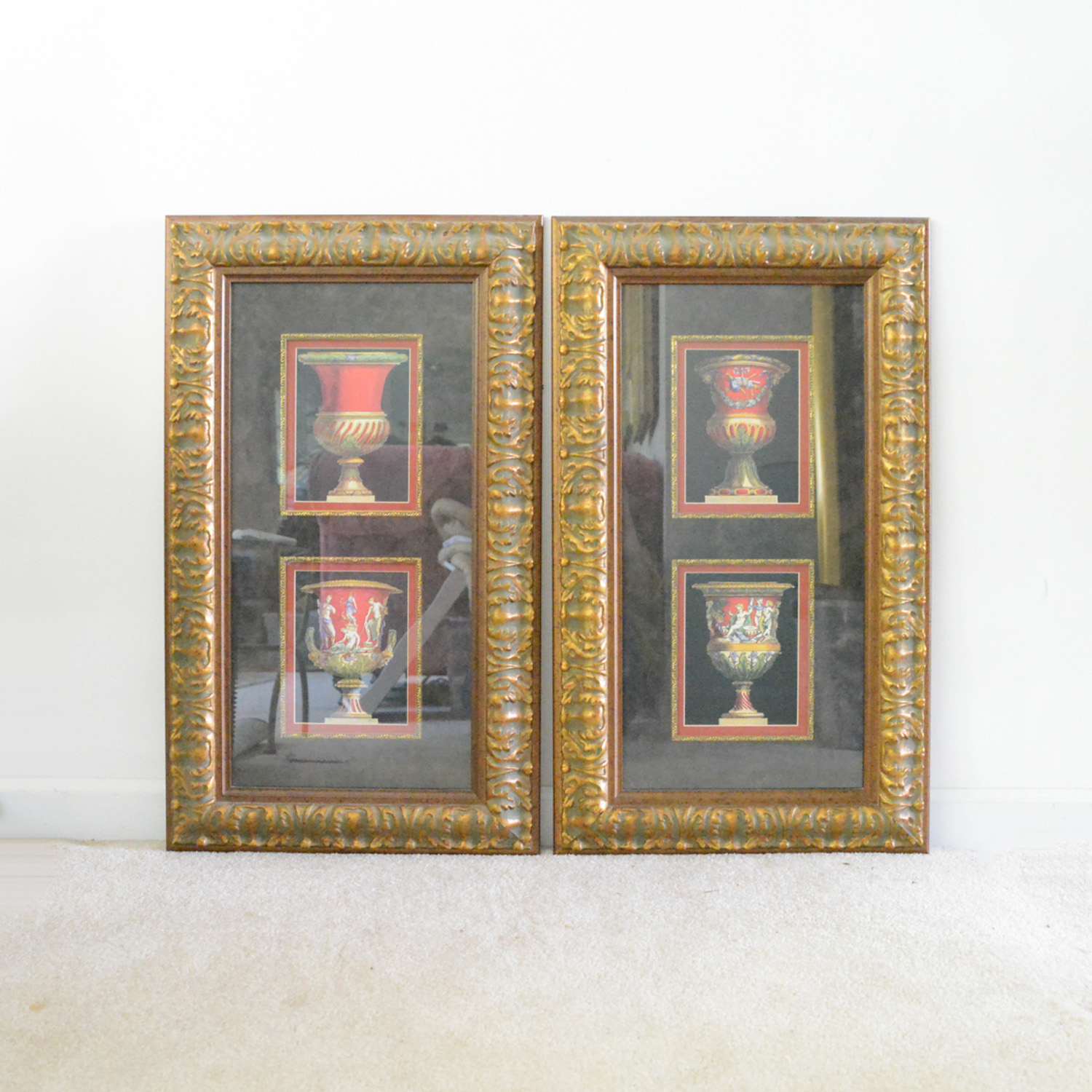 Pair of Framed Urn Offset Lithographs