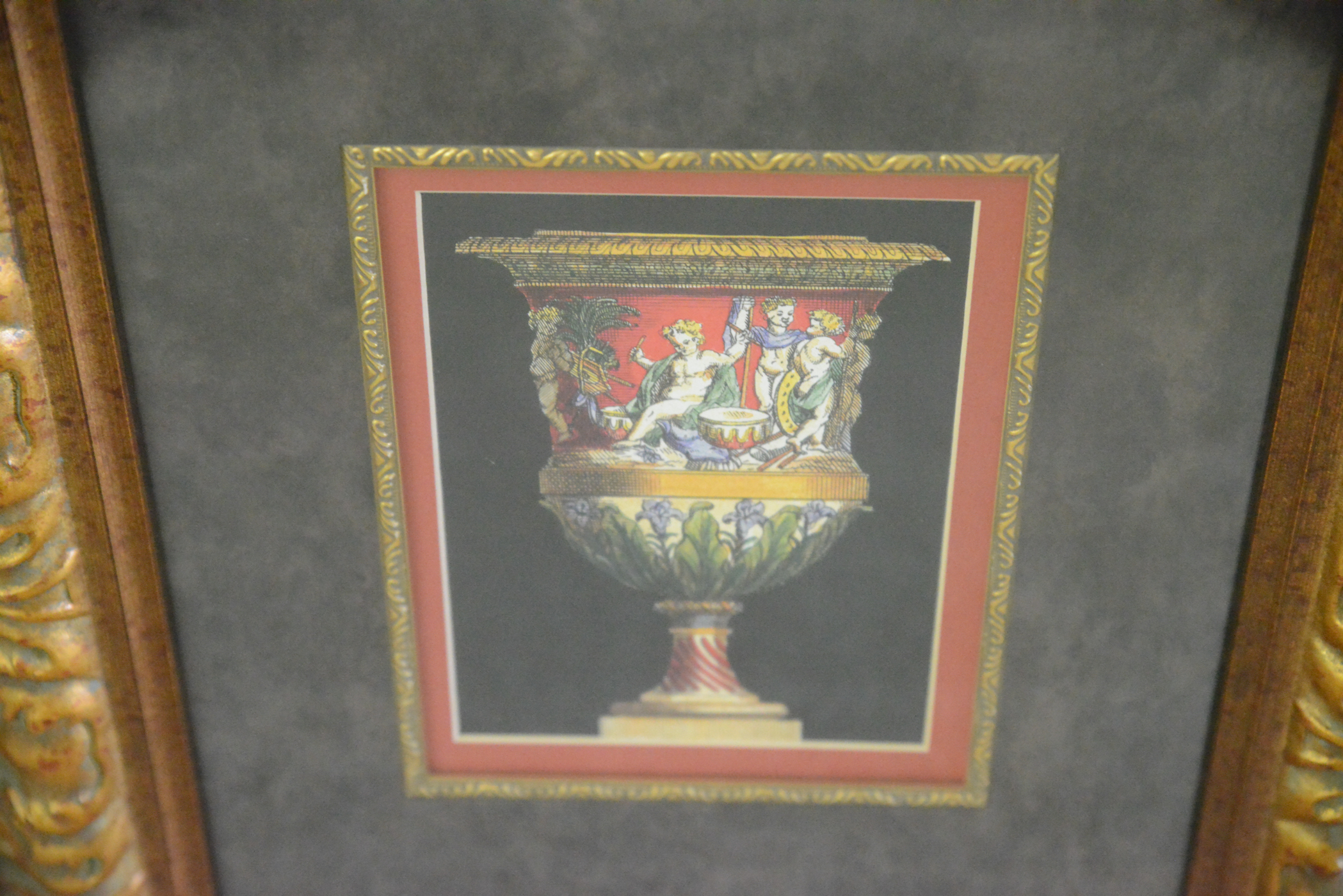 Pair of Framed Urn Offset Lithographs