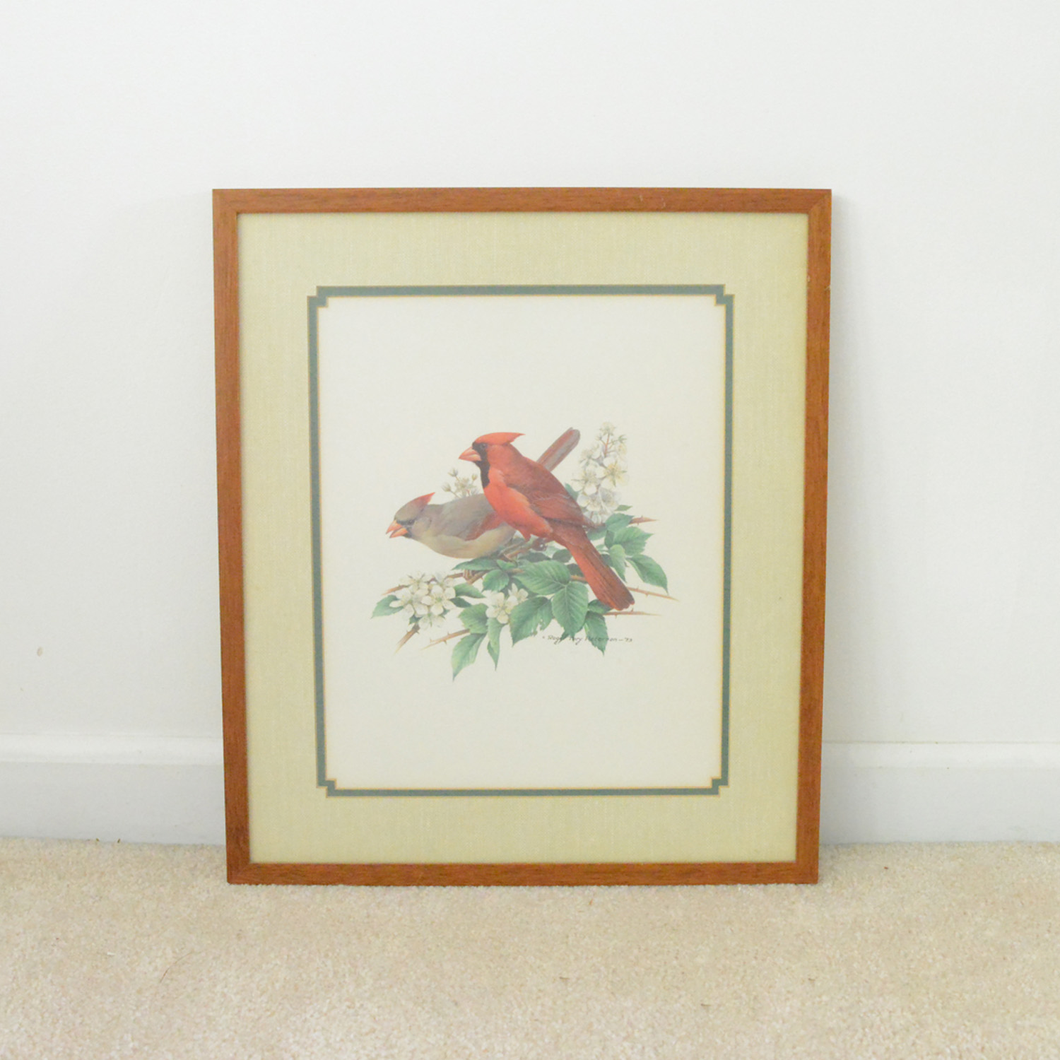 Framed Vintage Cardinal Offset Lithograph