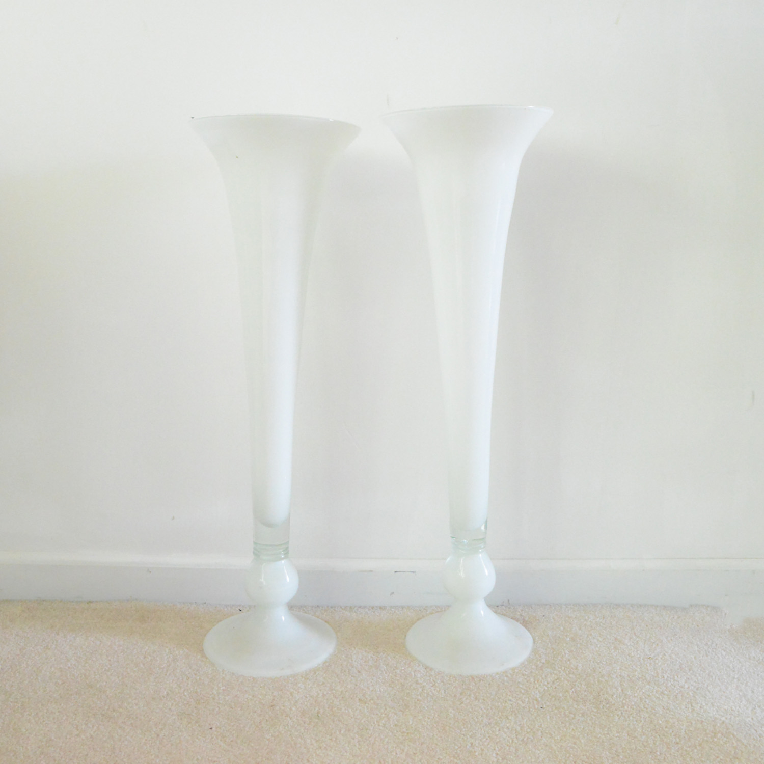 Pair of White Trumpet Vases