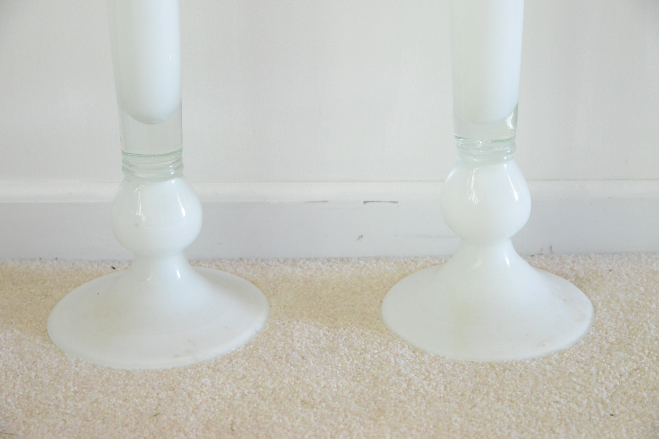 Pair of White Trumpet Vases