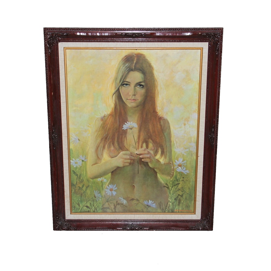 Framed 1969 Board Print of "Flower Child" by Frank Tauriello