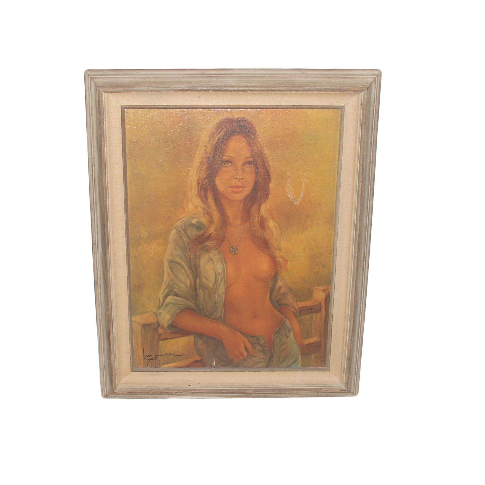 Framed 1970s Nude Female Print on Board by Leo Jansen