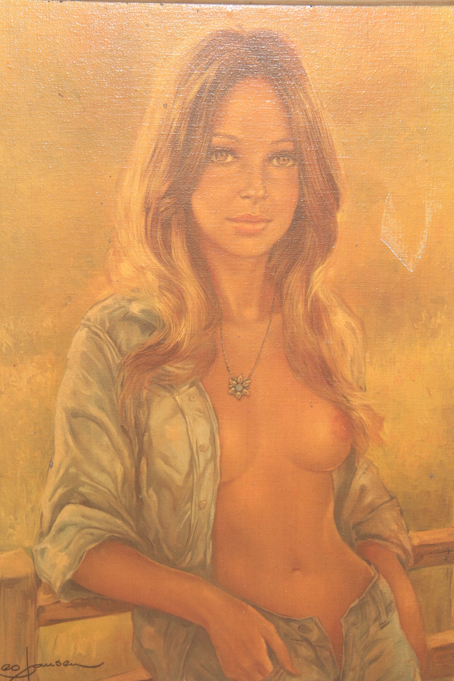 Framed 1970s Nude Female Print on Board by Leo Jansen